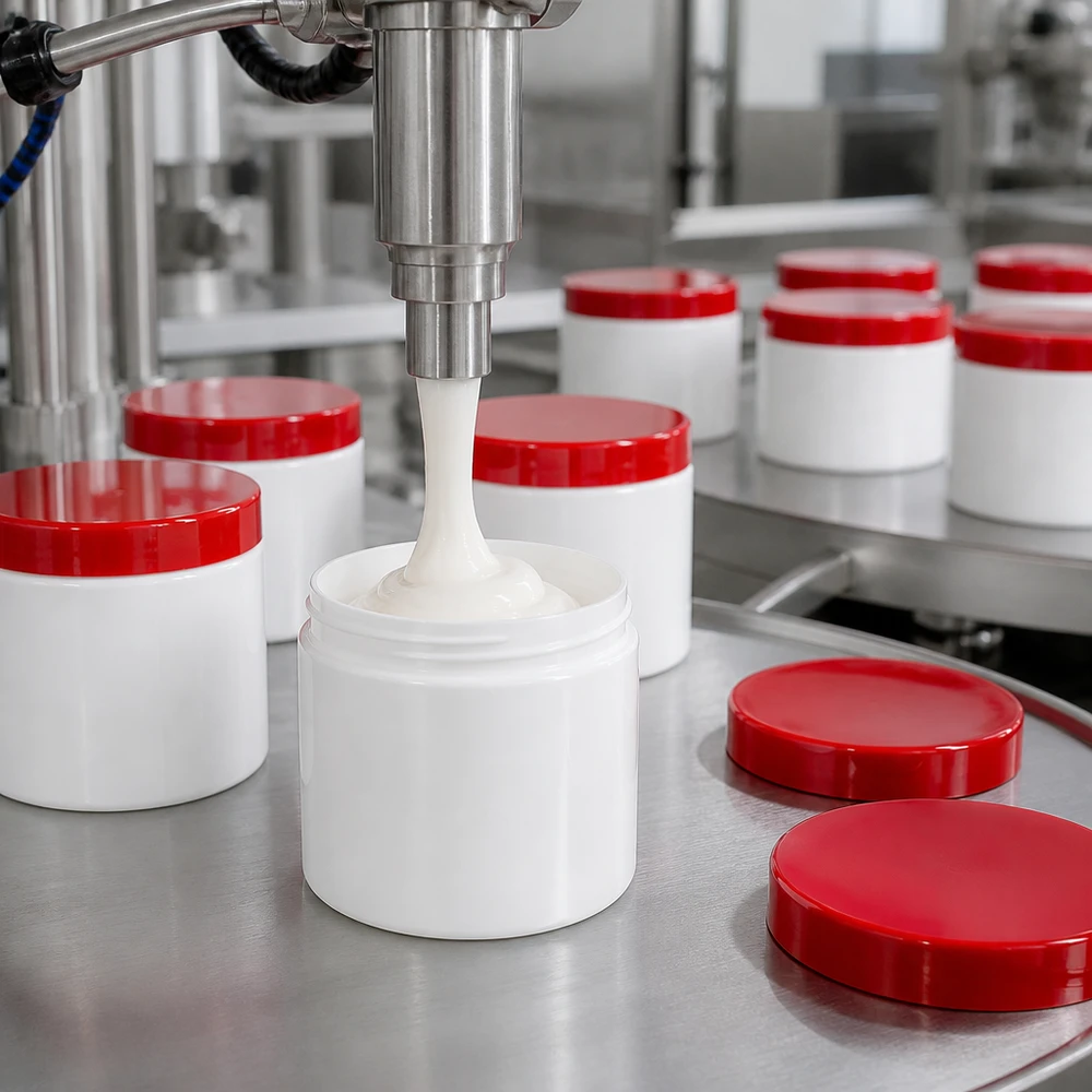 Pot à onguent blanc 10 g avec couvercle rouge (PP) Remplissage automatique de crème dans des pots à pommade blancs de 10 g munis de couvercles rouges en plastique PP