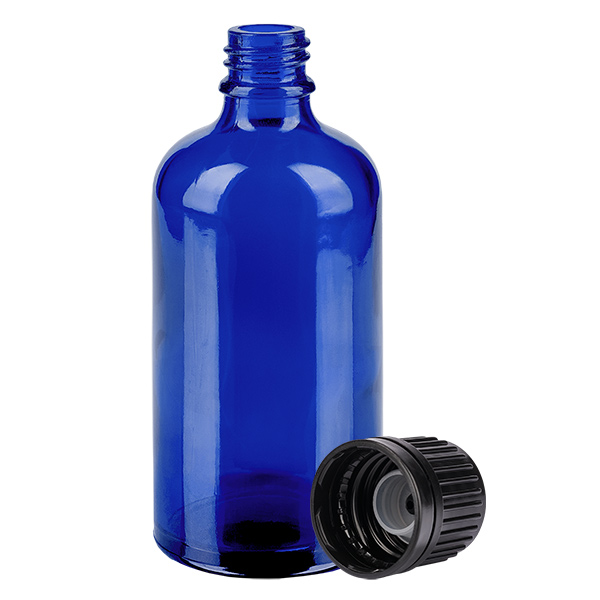 100ml Globuliflasche 3mm Giessring schwarz Originalitätsverschluss BlueLine UT18/1