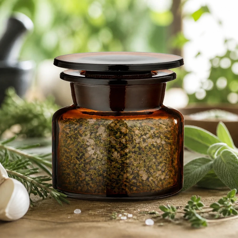 Idea barattolo per spezie: bottiglia da speziale 50 ml in vetro ambrato a collo largo Flacone da farmacia vintage da 50 ml in vetro ambrato con ampia apertura, ideale per conservare le erbe aromatiche