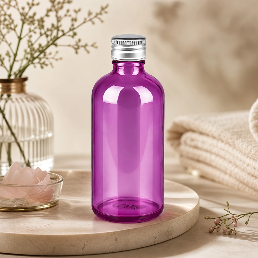 100ml Flas. 11mm Schraubverschluss Alu-Silber Standard PurpleLine. UT18/100 Recycelbare violette Glasflasche 100ml mit nachhaltiger Verpackung für umweltbewusste Nutzer