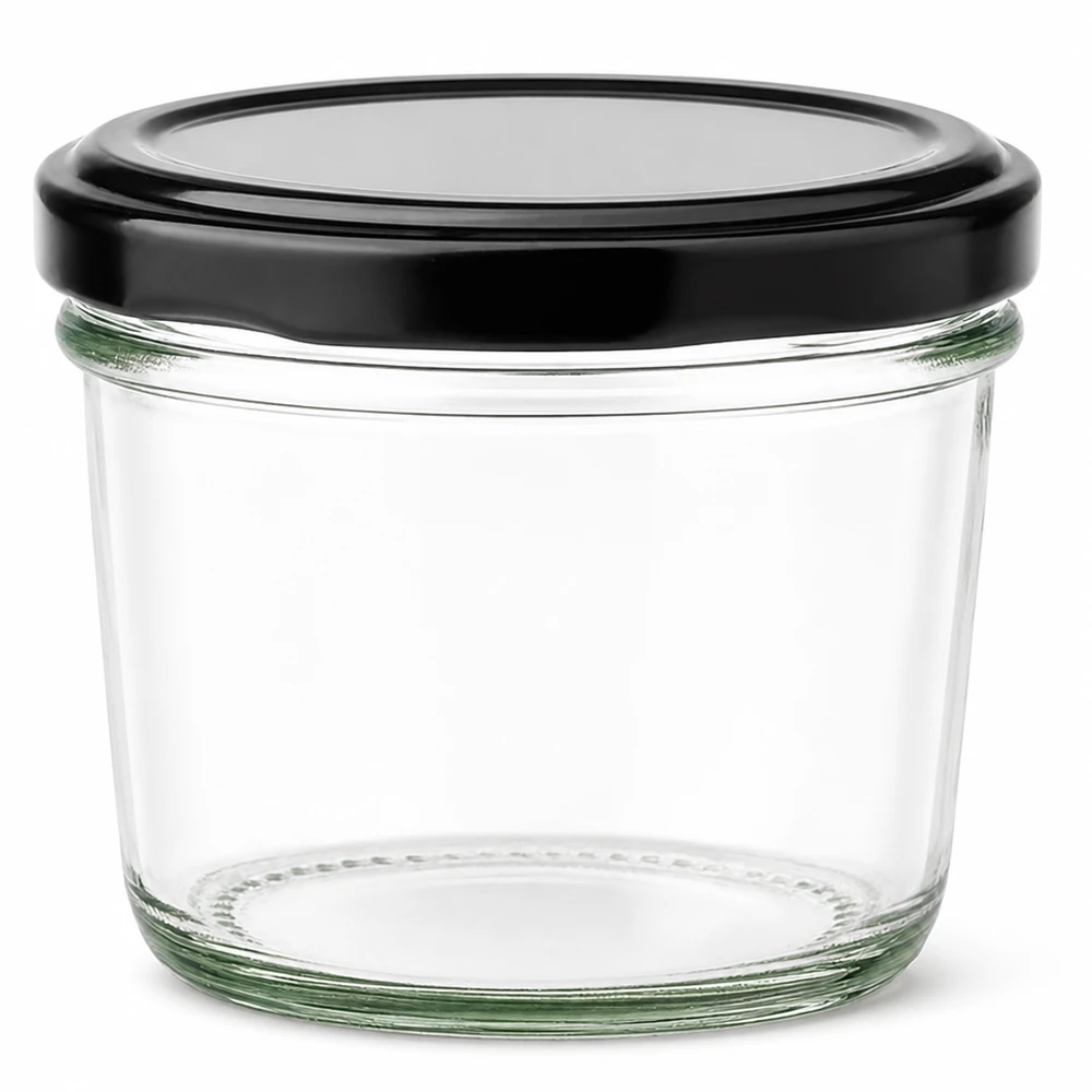 Vasetto da 230 ml con coperchio nero BasicSeal in vetro trasparente per marmellate e conserve