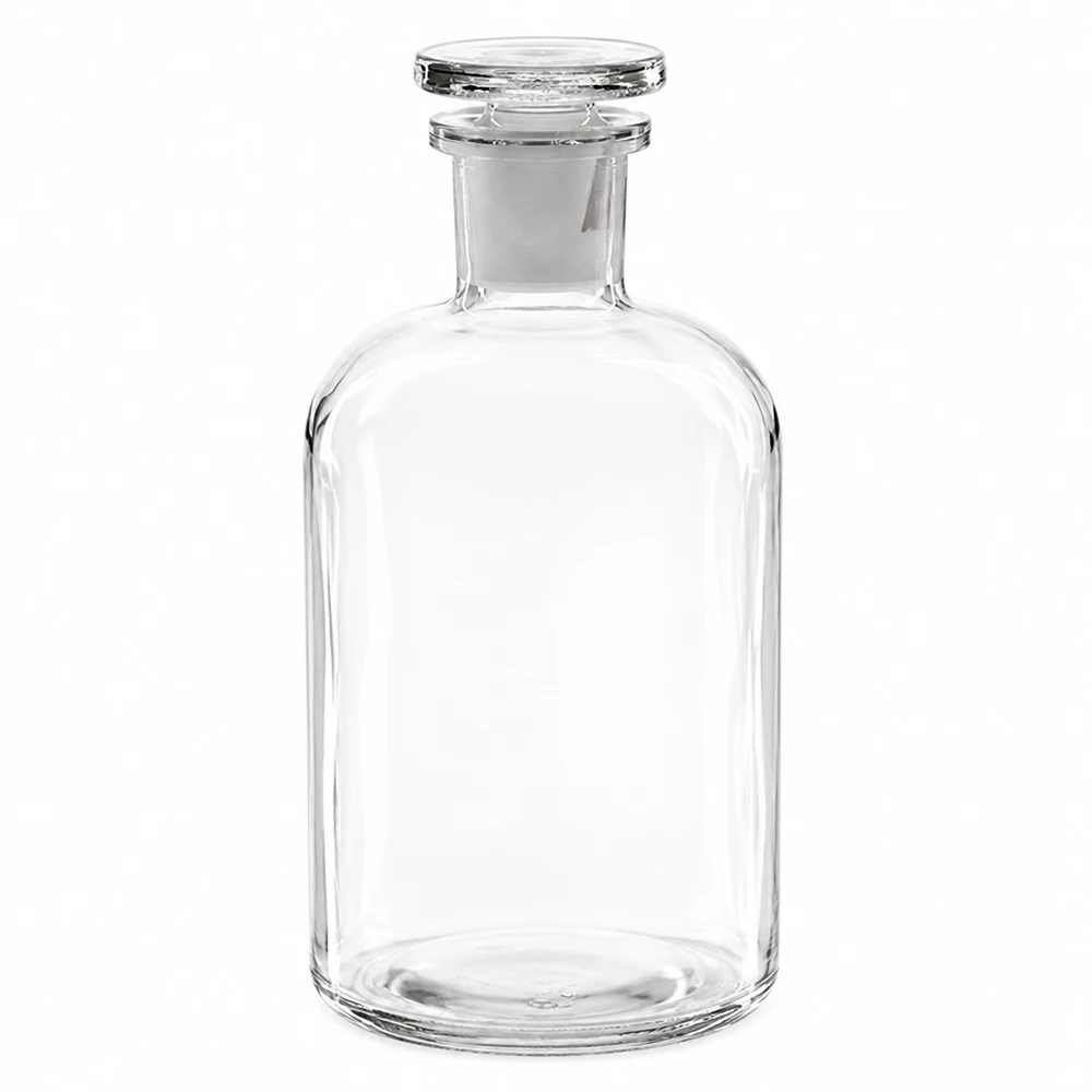 Bottiglia a spalla arrotondata da 500 ml, trasparente, con tappo in vetro, realizzata in vetro borosilicato di alta qualità