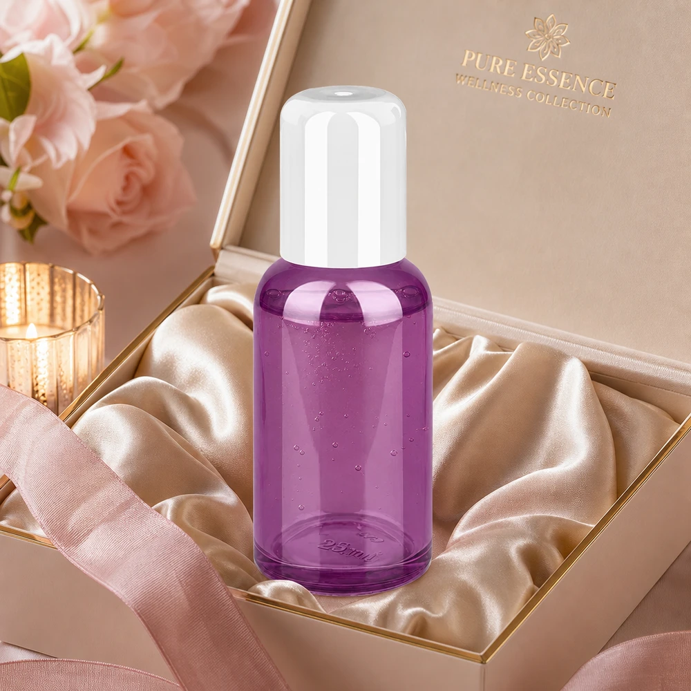 30ml Roll-On Flasche weiss Standard PurpleLine UT18/30 Praktische 30ml violette Roll-On Flasche aus Glas mit auslaufsicherem weißem Kugelverschluss