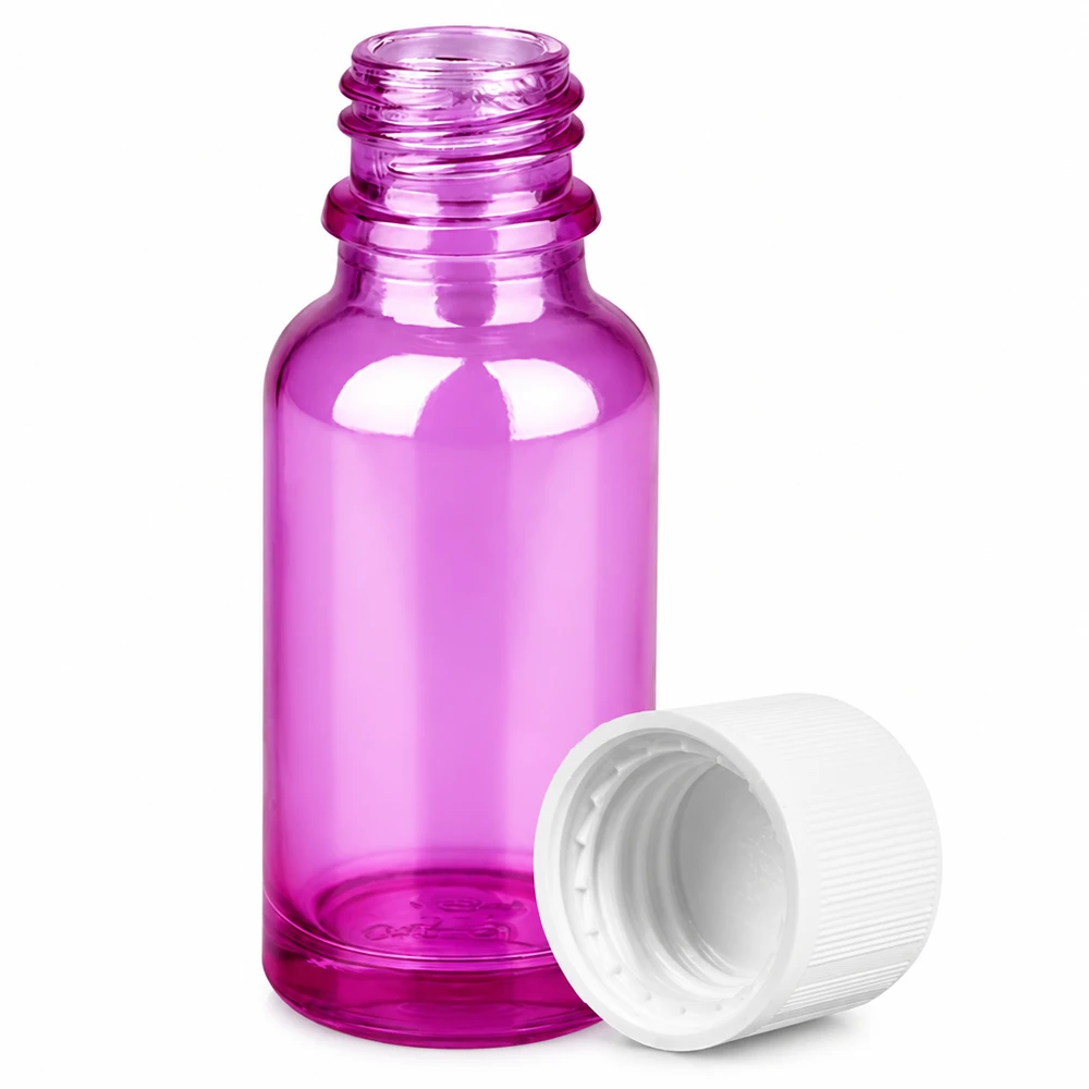 20ml Flasche 11mm Schraubverschluss weiß Standard Kindersicher PurpleLine UT18/20 Transparente violette Glasflasche 20ml mit Schraubgewinde für Homöopathie und Tinkturen
