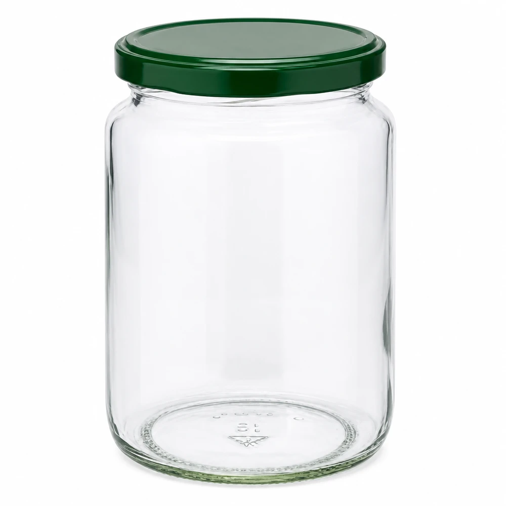 Barattolo rotondo da 795 ml con coperchio verde BasicSeal UNiTWIST - barattolo da conserva vuoto in vetro trasparente per la conservazione