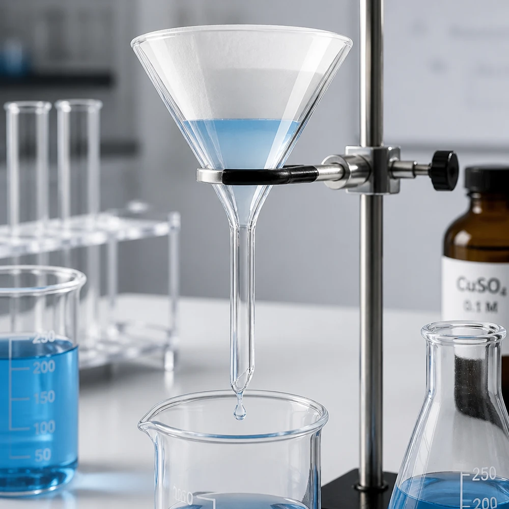 Imbuto Ø 55 mm per calce sodata, angolo 60°, stile corto Imbuto da laboratorio in vetro soda-lime per il trasferimento preciso di liquidi con apertura di 55 mm e manico corto