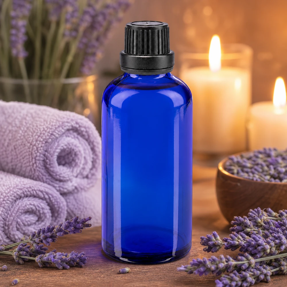 Kleine kobaltblaue Glasflasche 50ml ideal für Naturkosmetik und Aromaöle