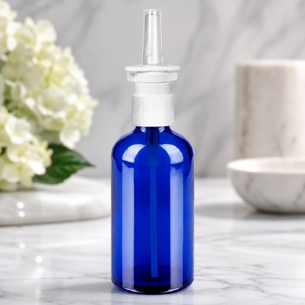 100ml Nasensprayflaschwarz weiß/transparent Standardverschluss BlueLine UT18/100 Professionelle Nasensprayflasche 100ml in Apothekenqualität mit hygienischem Sprühaufsatz