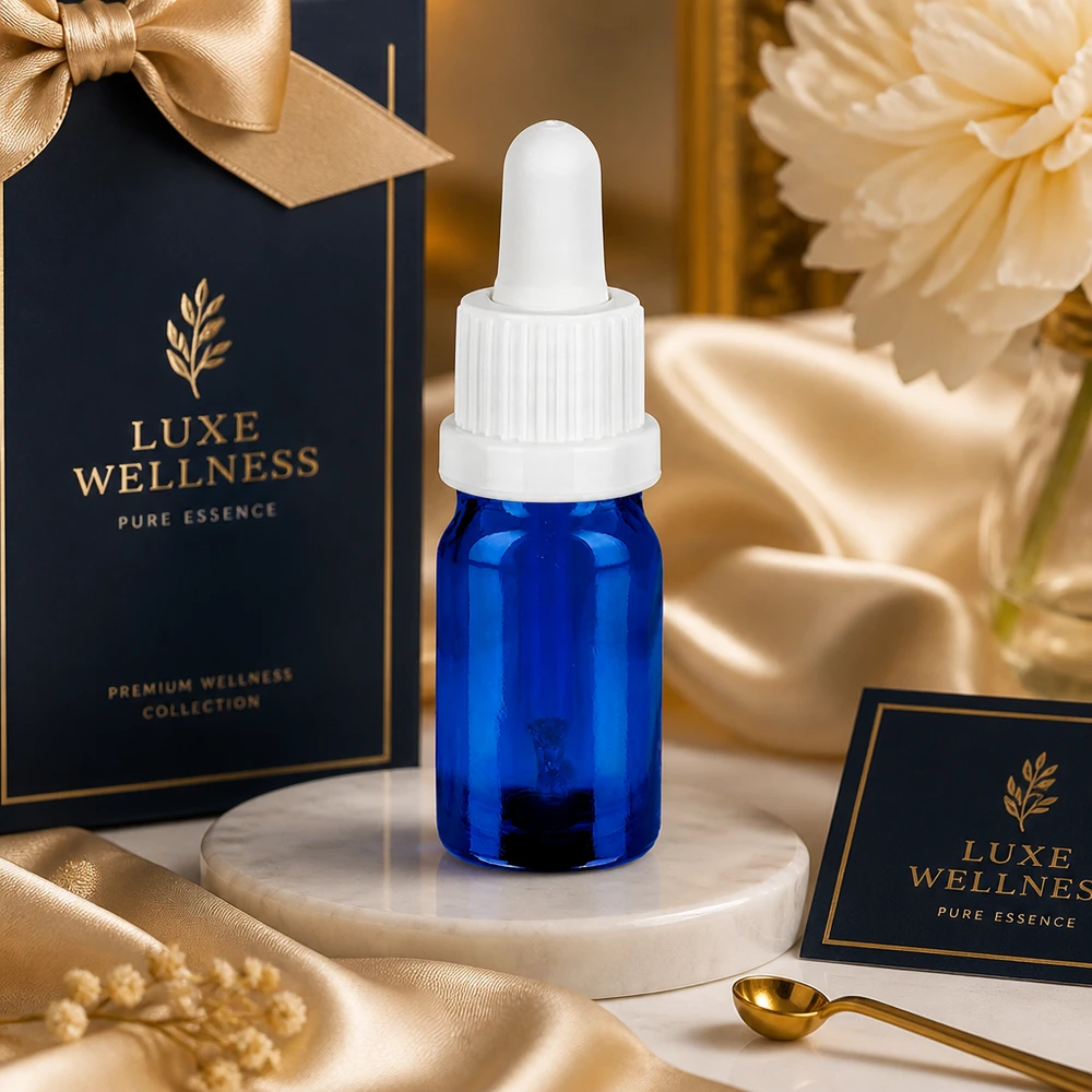 5ml Pipettenflasche weiß Originalitätsverschluss BlueLine UT18/5 Apothekerflasche 5ml in Kobaltblau mit weißer Pipette für pharmazeutische und kosmetische Anwendung