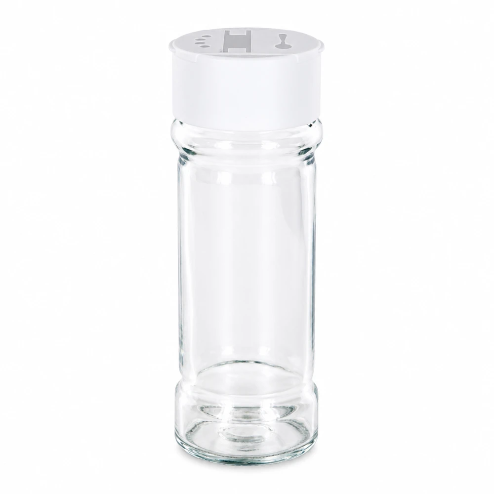 Pot à sel/épices 100 ml avec double saupoudreuse, blanc Kompaktes Vorratsglas 100ml für Gewürze und Salz mit weißem Streuerdeckel