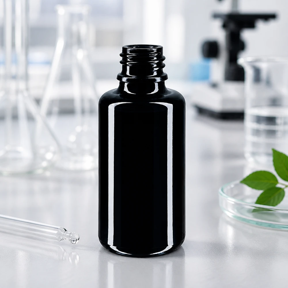 Violettglas Flasche 30ml DIN 18 (Mironglas) Stilvolle Tropfflasche Orion 30ml aus dunklem Miron Glas mit eleganter Glasoptik