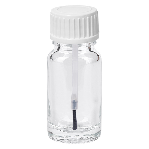 Flacone per pennelli da 10 ml bianco STD ClearLine UT18/10 Flacone da 10 ml in vetro trasparente con tappo a vite bianco e pennellino integrato ClearLine