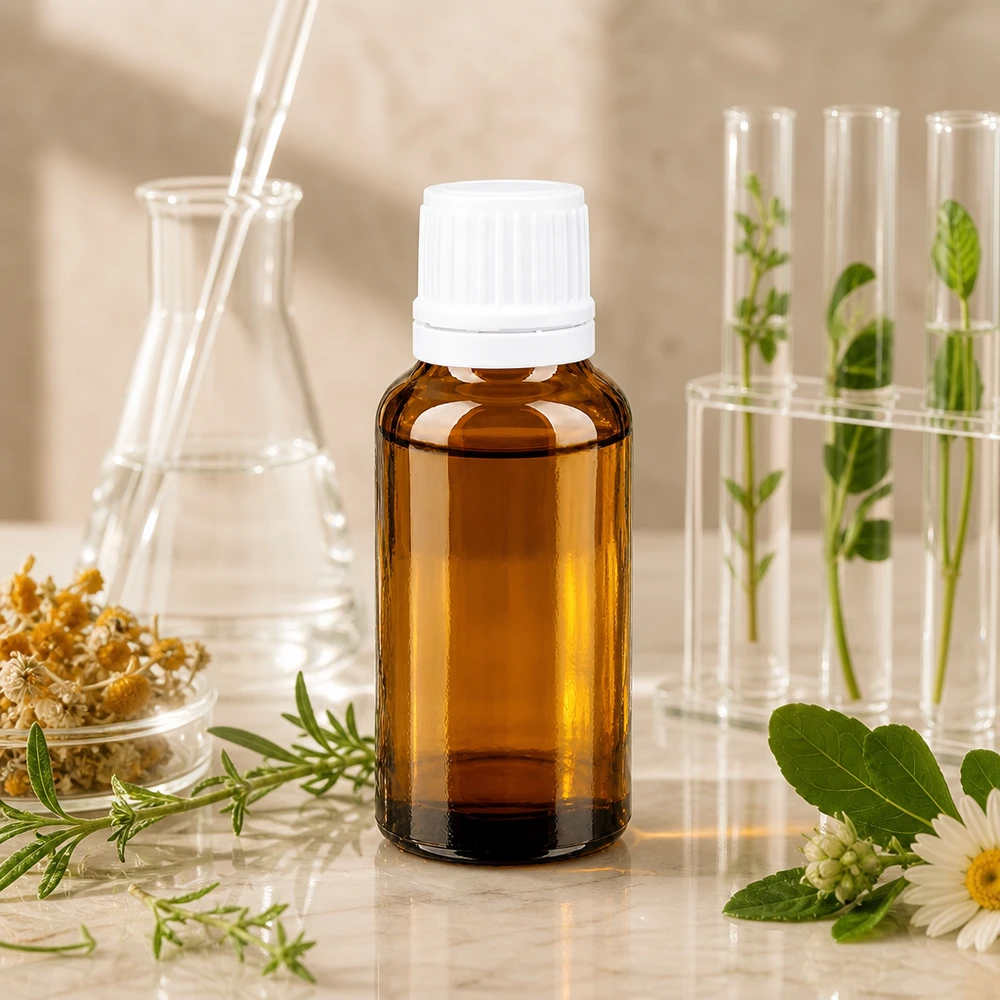 Kompakte 20ml ApoGlas Flasche braun mit sicherem Weißverschluss für Öle und Naturextrakte