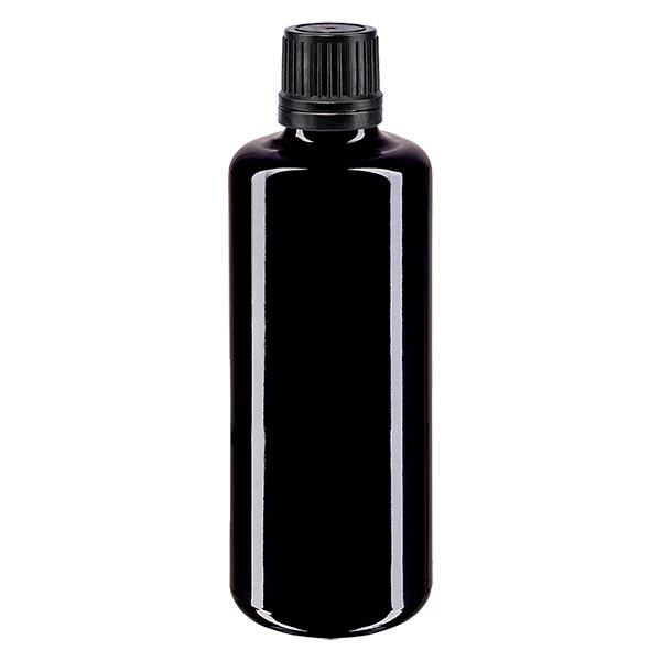 Apothekenflasche violett 100ml Tropfverschluss Premium 1mm schwarz Originalitätsverschluss
