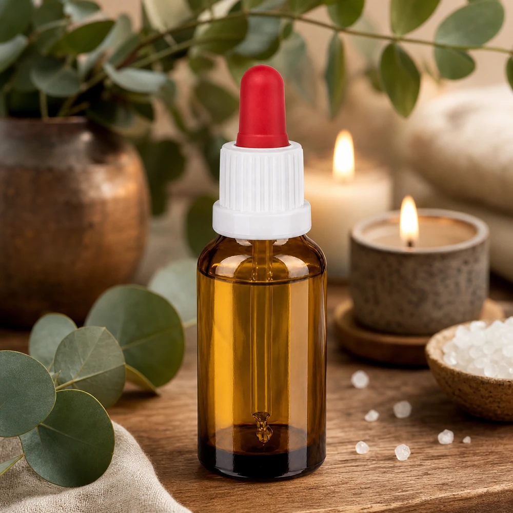 Bottiglia in vetro a protezione della luce da 20 ml con sistema a pipetta per liquidi sensibili