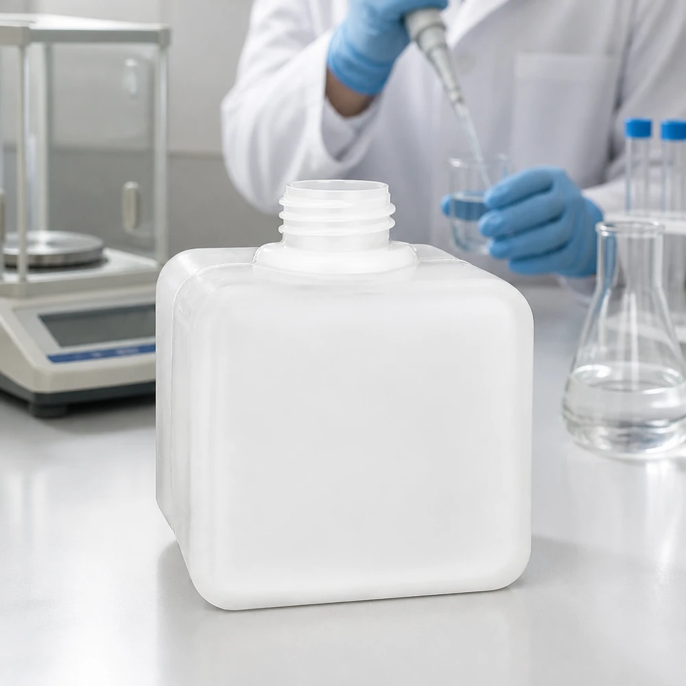 Flacon à produits chimiques 500 ml à col étroit, PEHD couleur naturelle, GL 32 Flacon de laboratoire en PE-HD résistant aux acides, 500 ml, forme carrée, col étroit GL32, pour laboratoire de chimie