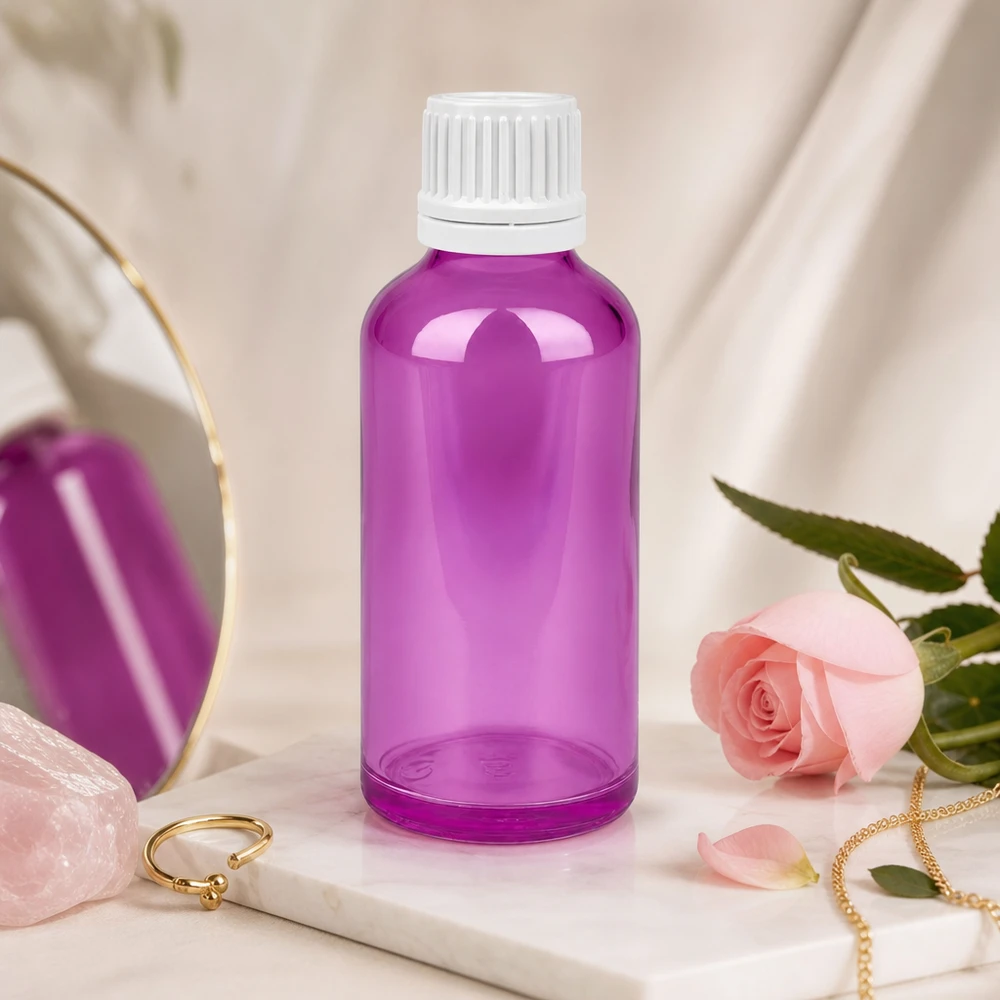 Bottiglia da 50ml tappo a vite 11mm bianco Originalità tappo a vite PurpleLine UT18/50 Elegante flacone per cosmetici da 50 ml in viola, perfetto per cosmetici e oli naturali fai da te
