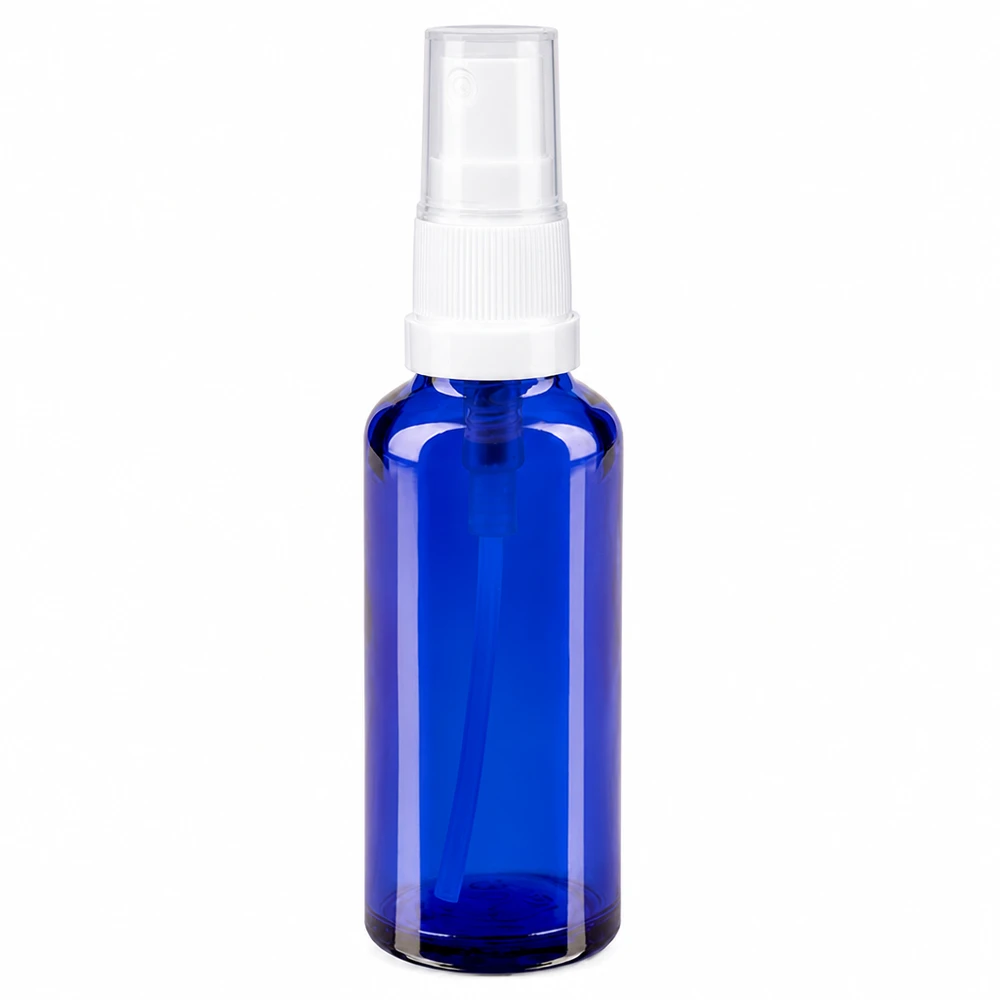 Apothekenflasche blau 10ml Sprayaufsatz schwarz Miniatur Sprühflasche aus blauem UV-Schutzglas 10ml mit Standard Sprühpumpe