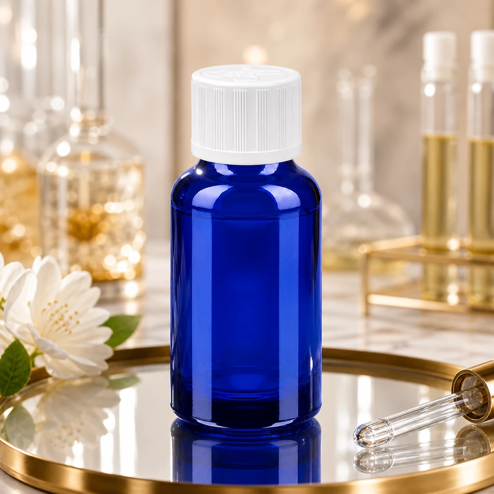 20ml Flasche 11mm Schraubverschluss weiß Standard Kindersicherung BlueLine UT18/20 Robuste 20ml Kobaltblaue Glasflasche mit 18mm Hals für einfaches Befüllen medizinischer Produkte