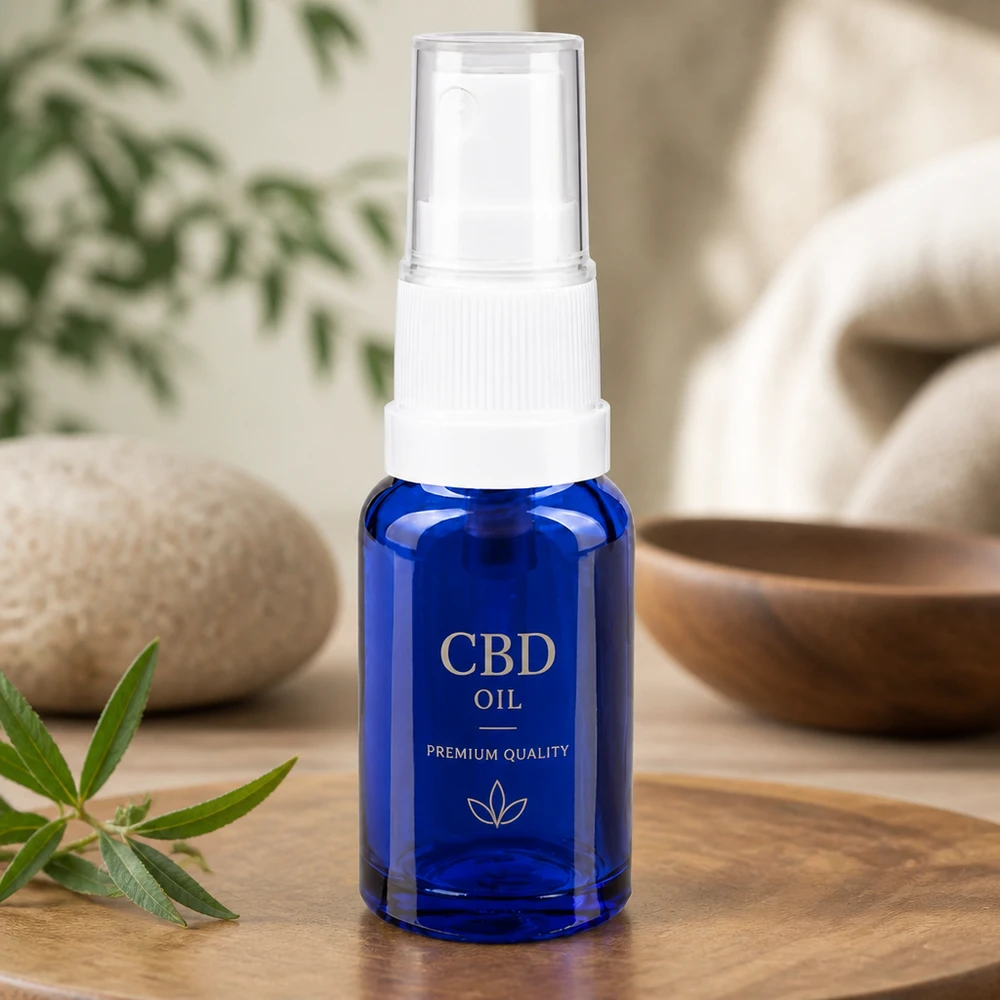 Apothekenflasche blau 10ml Sprayaufsatz weiß Hochwertige 10ml blaue Glasflasche mit weißem Zerstäuber für Premium Öle und Essenzen