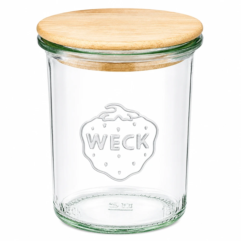 Bicchieri WECK RR60 da 160 ml con coperchio in legno WECK 160ml RR60 vaso da muratore con coperchio in bambù Vaso da muratore con coperchio in legno per cucina e conservazione