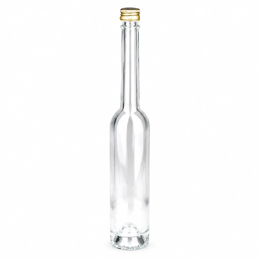 Bottiglia in vetro da 100 ml Toni con tappo a vite argento UNiTWIST® Bottiglia in vetro da 100 ml Toni con tappo a vite dorato UNiTWIST - vetro trasparente, forma sottile, ideale per i liquori