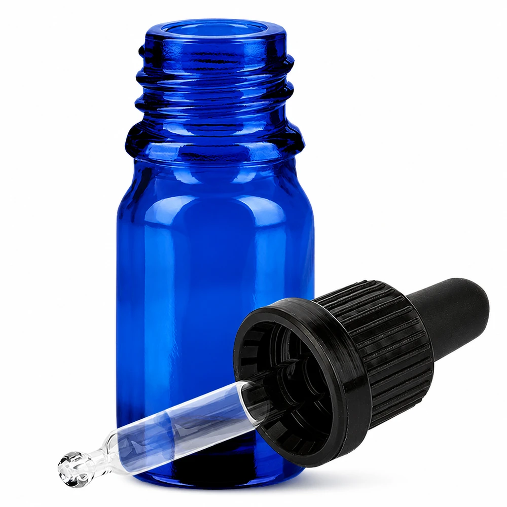 Flacone da laboratorio da 5 ml con tappo nero per pipetta in vetro blu OV BlueLine UT18/5