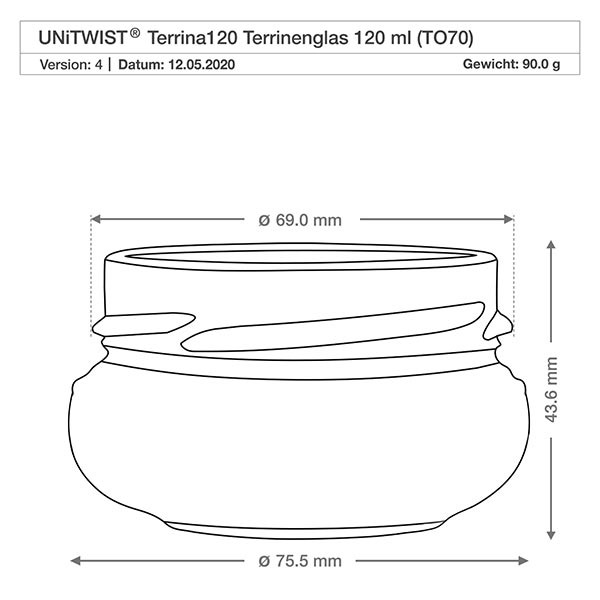 120ml Terrinenglas + BasicSeal Deckel schwarz UNiTWIST