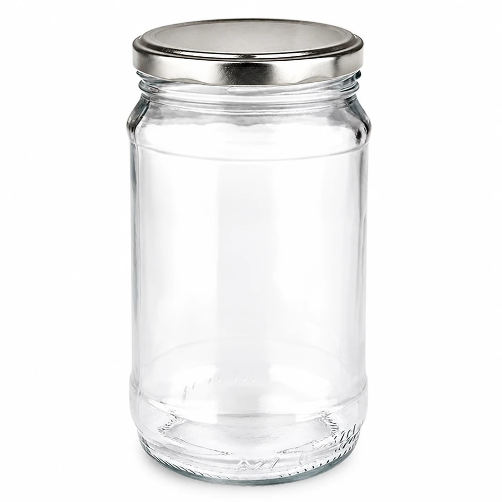 370ml Rundglas + BasicSeal silber UNiTWIST Leeres 370ml Einmachglas mit silbernem Schraubdeckel BasicSeal UNiTWIST aus transparentem Glas