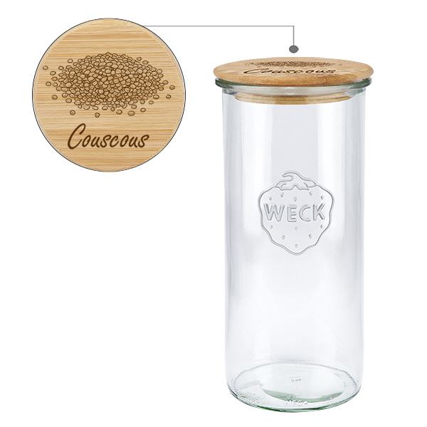 Holzdeckelset "Couscous" mit WECK Sturzglas 1500ml Holzdeckelset "Couscous" mit WECK Sturzglas 1500ml