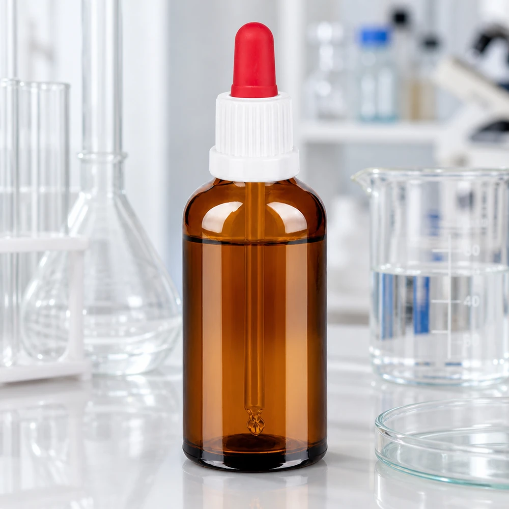 50ml Pipettenflasche weiß/rot Originalitätsverschluss BrownLine UT18/50 Sterilisierbare 50ml Glasflasche mit hochwertiger Pipettenkappe für medizinische Zwecke