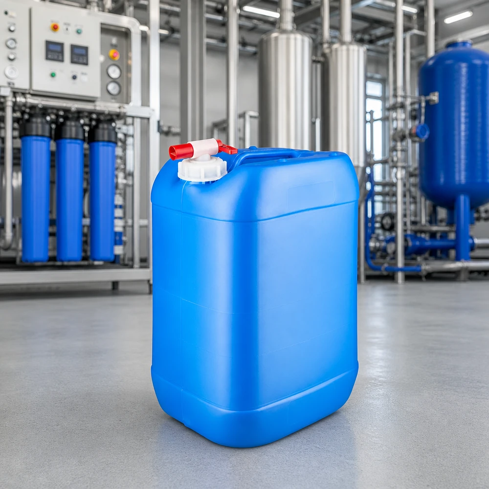 Kompakter 25 Liter Vorratsbehälter blau mit Auslaufventil für Wasseraufbereitung