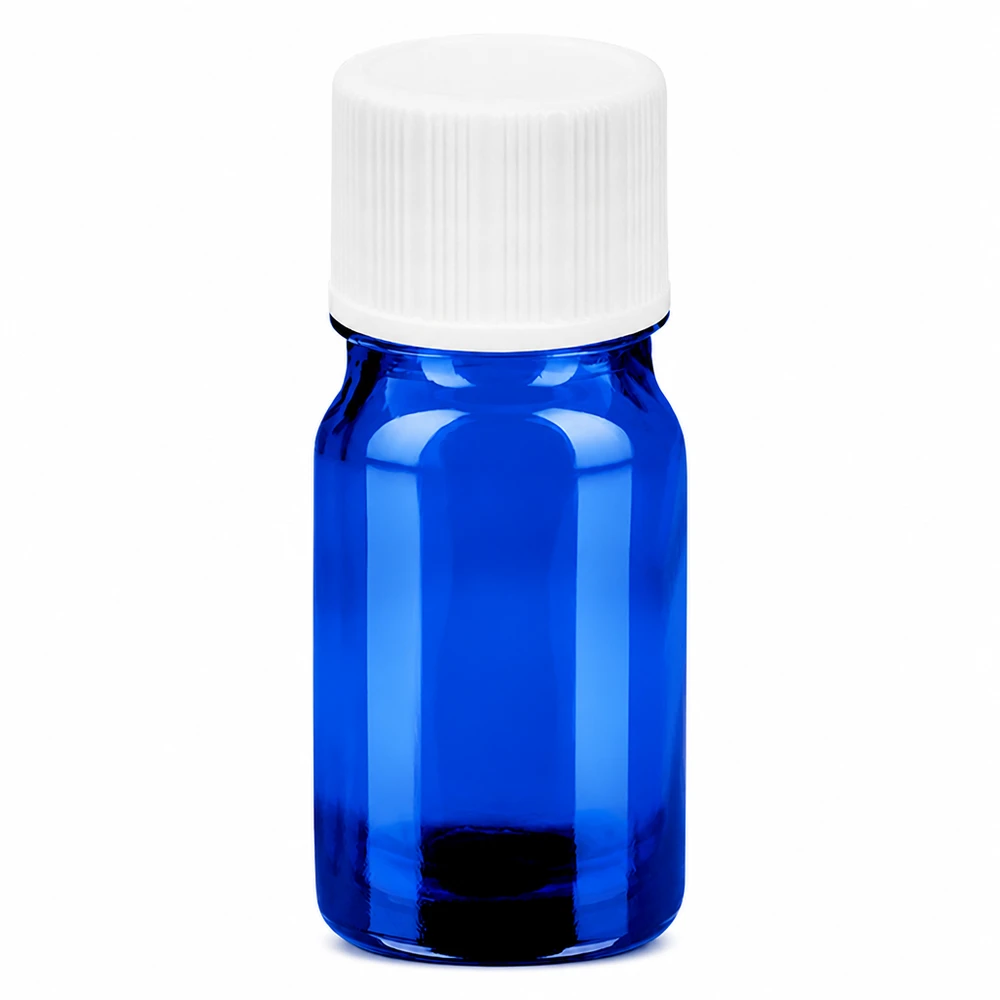 Flacon de 5ml 11mm SV blanc STD BlueLine UT18/5 Bouteille en verre bleu 5ml idéale pour les parfums cosmétiques et les huiles essentielles avec un bouchon sécurisé