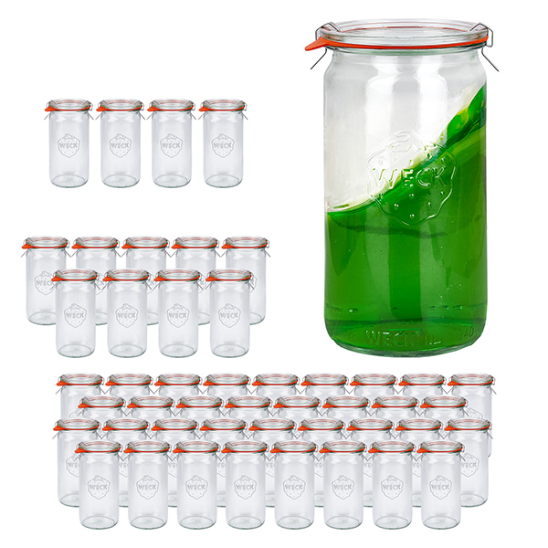 48er Set Weck Gläser 340ml Zylindergläser mit 48 Glasdeckeln