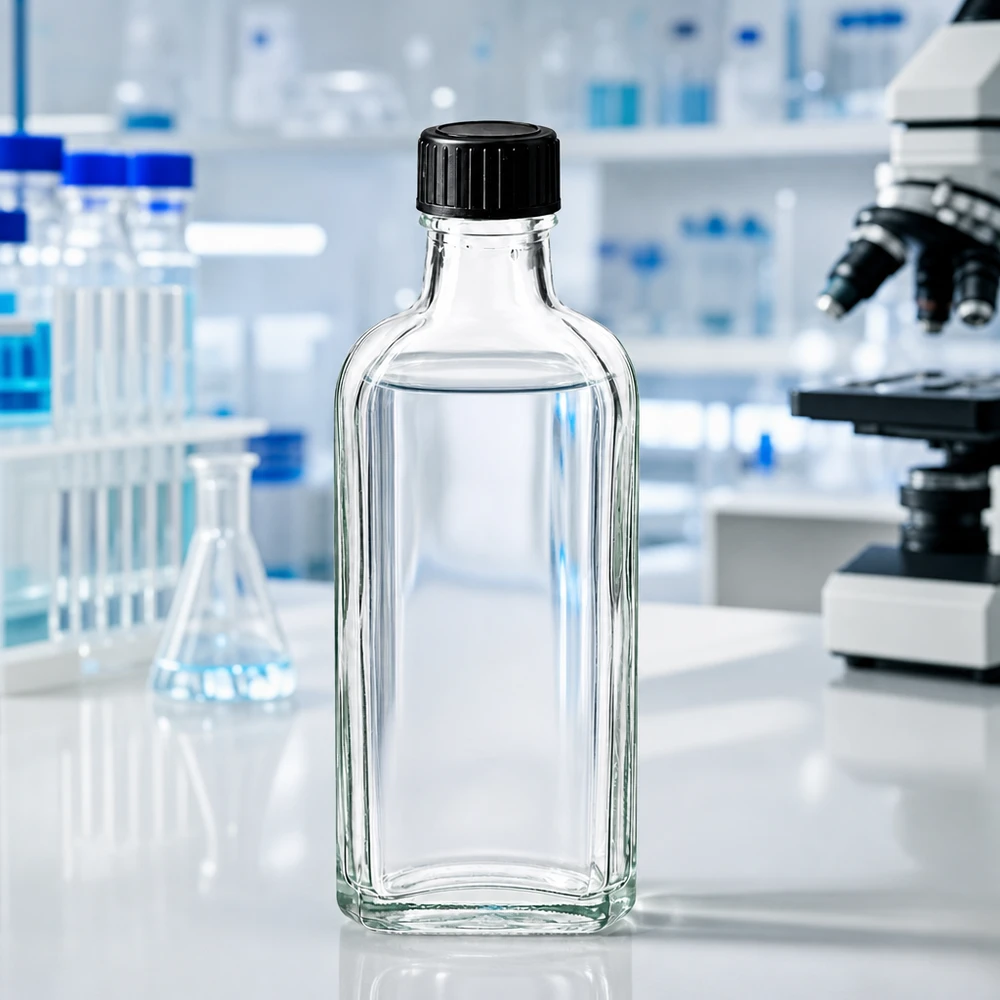 100 ml Meplat klar Schraubverschluss mit LKD-Dichtscheibe Gerippte Klarglasflasche Meplat 100ml mit schwarzem Schraubdeckel für chemische Reagenzien