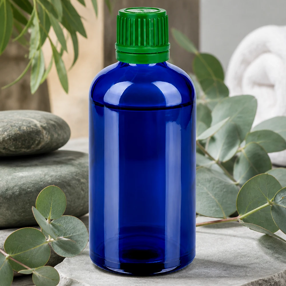 100ml Flasche 11mm Schraubverschluss grün Originalitätsverschluss BlueLine UT18/100 Professionelle Laborflasche 100ml in Kobaltblau mit grünem SV-Verschluss für sichere Lagerung