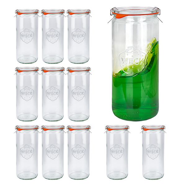 12er Set Weck Gläser 1040ml Zylinderglas mit 12 Glasdeckeln,