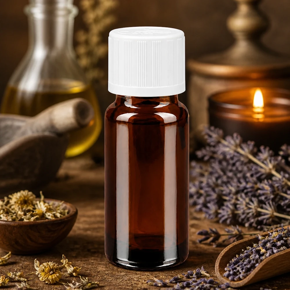 Apothekenflasche braun 10ml Schraubverschluss weiß Kindersicherung Standard 10ml Flasche aus braunem Apothekerglas mit weißem KiSi-Verschluss und Aromaöl Zubehör