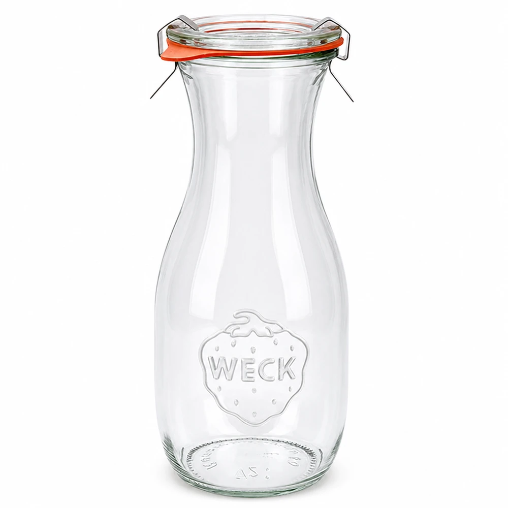 Set completo con bottiglia per succhi da 530 ml WECK RR60 WECK bottiglia per succhi di frutta 530ml con coperchio in vetro e anello in gomma RR60 vaso di conservazione per succhi e bevande