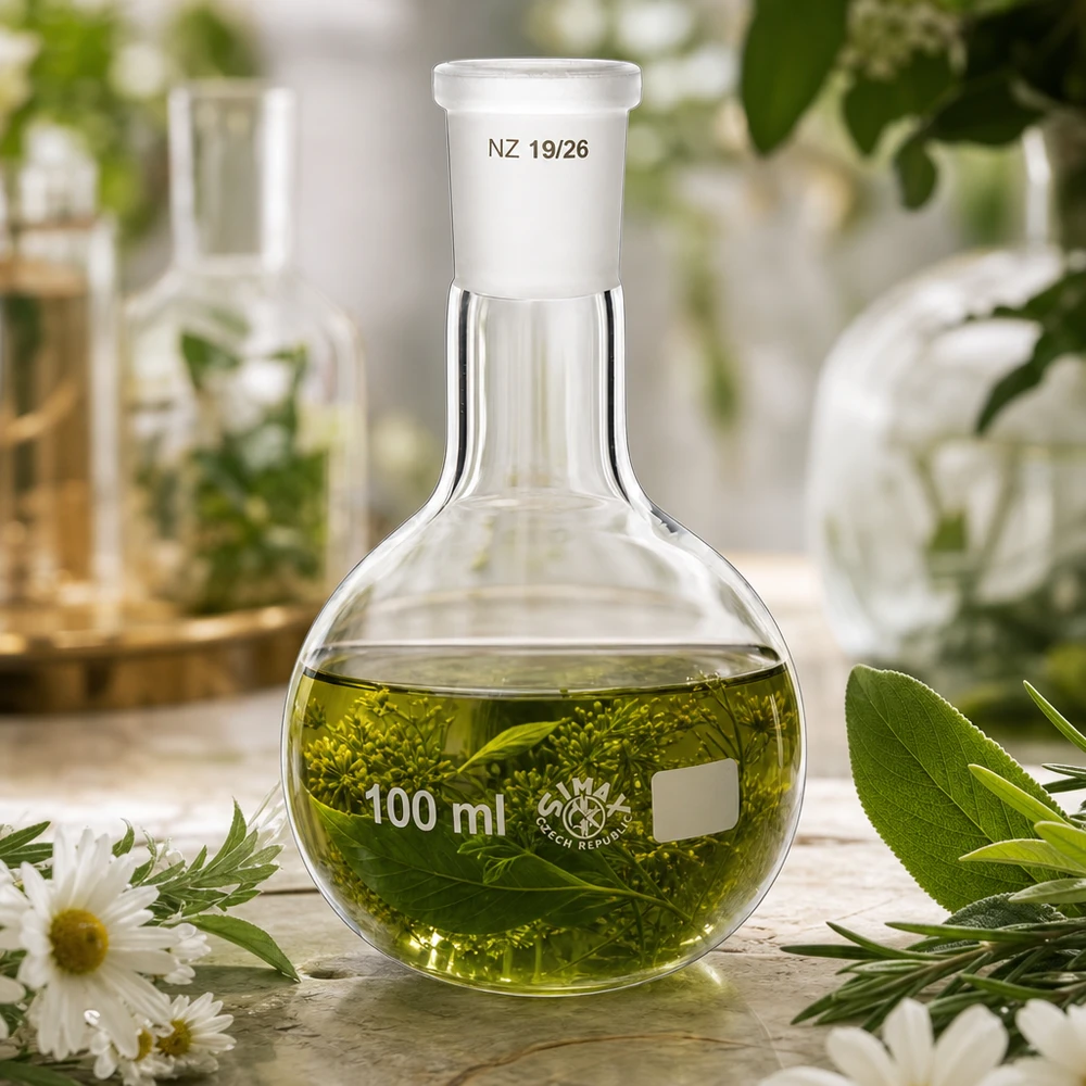 Stehkolben 100ml mit Normschliff (19/26) 100ml Laborkolben für Phytochemie - stabiler Stand dank Rundbodenform mit 19/26 Normschliff