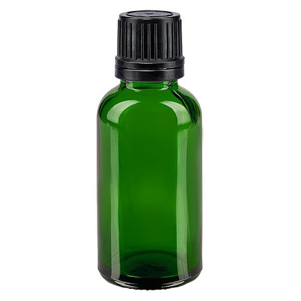 Flacone contagocce verde da 30ml OV nero/1mm ApoGlas Flacone contagocce verde da 30ml OV nero/1mm ApoGlas