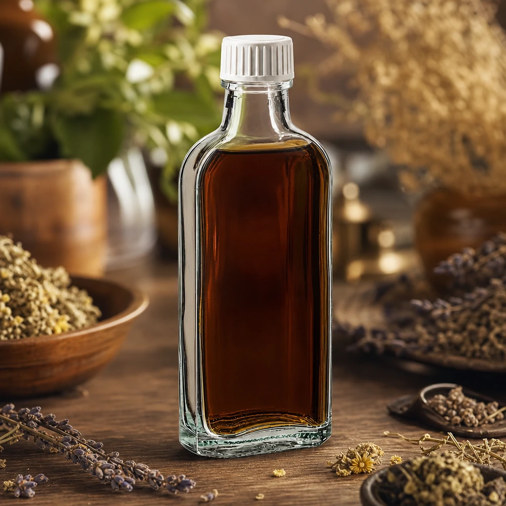 100 ml Meplat klar Schraubverschluss mit PE-Schaumeinlage Flachmann Glasflasche 100ml klar ideal für Kräuteröle Tinkturen und Naturheilmittel