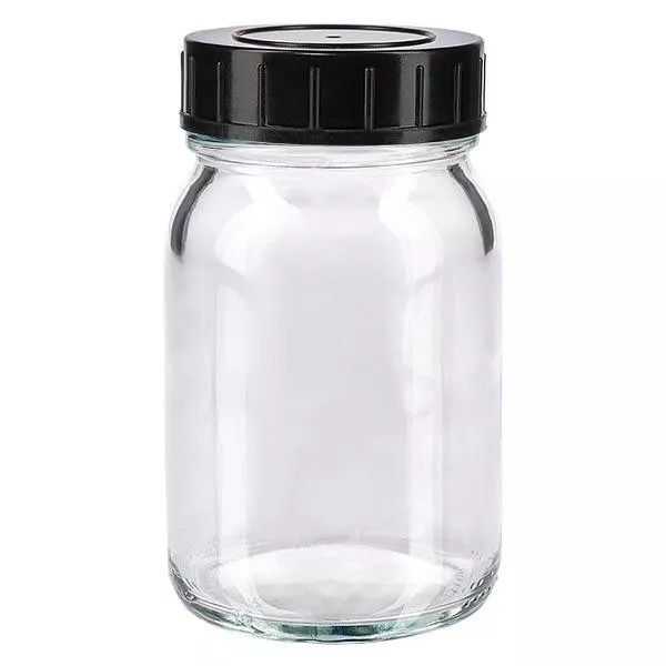 Bouteille à col large 200ml en verre clair avec couvercle vissant Bouteille à col large 200ml en verre clair avec couvercle vissant