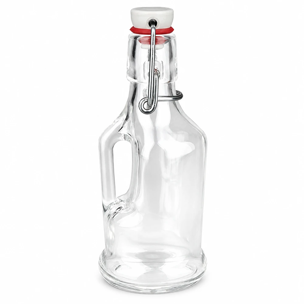 Bottiglia in vetro da 200 ml Bertha con tappo a battente in PVC UNiTWIST, vetro trasparente, manico, tappo in ceramica bianca