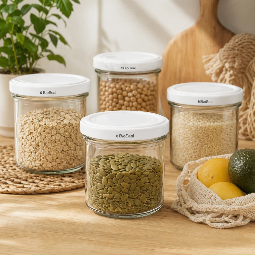 125ml Sturzglas mit BioSeal Deckel weiß UNiTWIST UNiTWIST Sturzgläser 125ml Vorratsdosen Set Hülsenfrüchte Nüsse Getreide Aufbewahrung TO66 BioSeal Deckel Küche