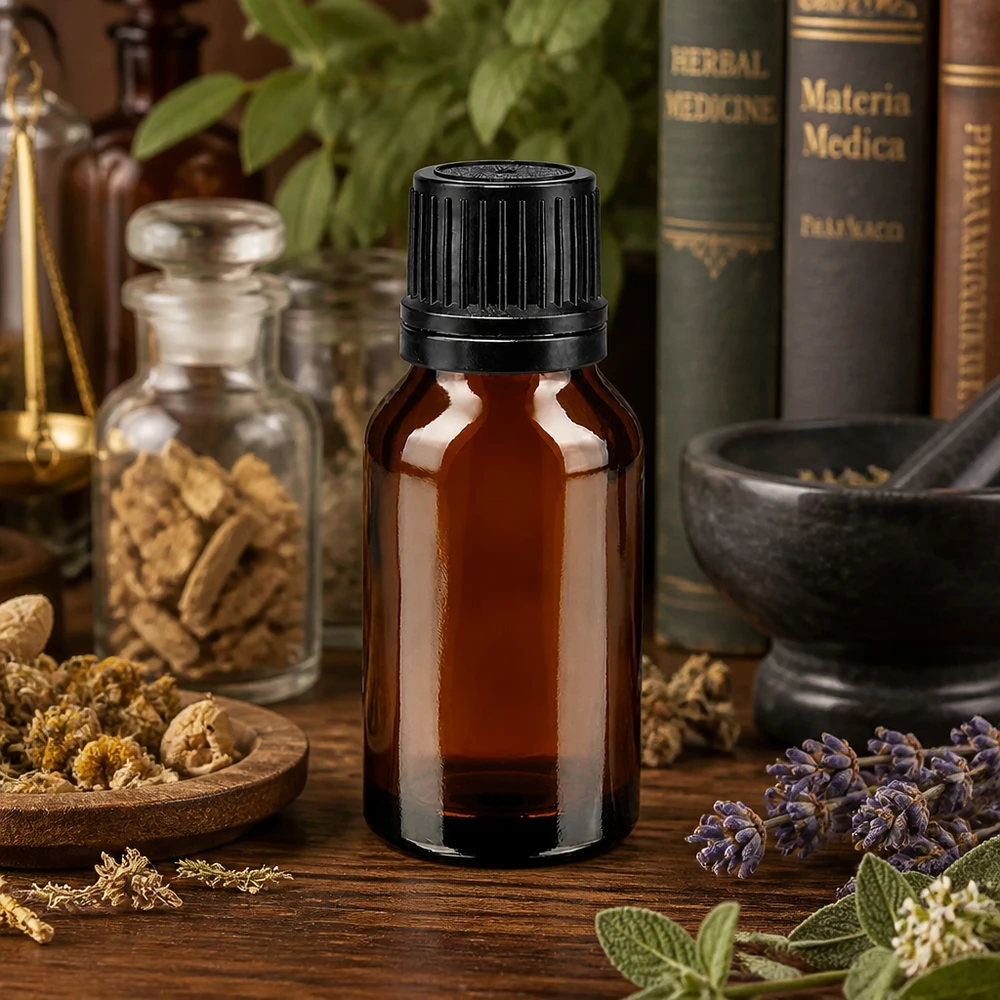 Apothekenflasche braun 15ml Schraubverschluss schwarz Giessring Originalitätsverschluss Lichtgeschützte Braunglas-Tropfflasche 15ml ideal für Kräuterextrakte und pflanzliche Heilmittel