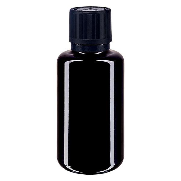 Apothekenflasche violett 30ml Tropfer Giessring 1mm schwarz Kindersicherung Blindenwarnsymbol Originalitätsverschluss