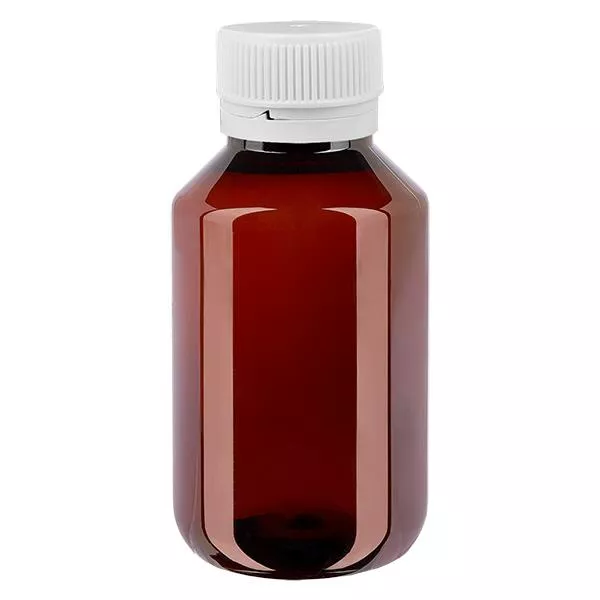 Flacon médical en PET brun avec bouchon blanc