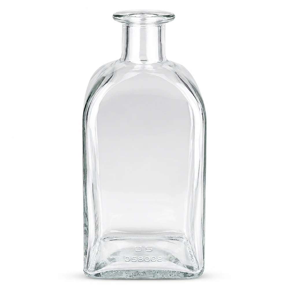 Flacone farmaceutico da 500 ml Julia senza tappo UNiTWIST® Bottiglia da 500 ml in vetro Julia senza tappo UNiTWIST trasparente rettangolare con collo corto per liquori e olii