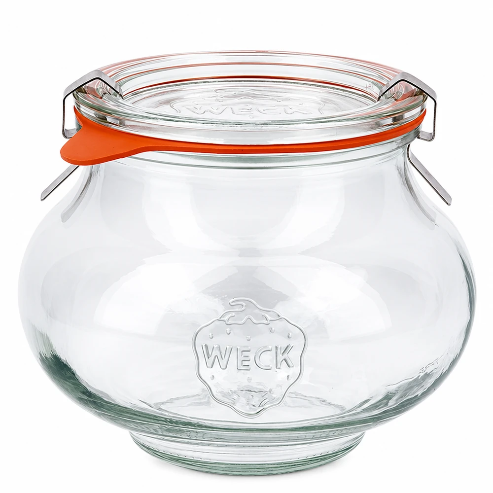 Vaso decorativo da 560 ml completo WECK RR80 Vaso per gioielli WECK da 560 ml con coperchio in vetro e anello in gomma, a forma di bulbo, vaso per conserve con coperchio girevole RR80